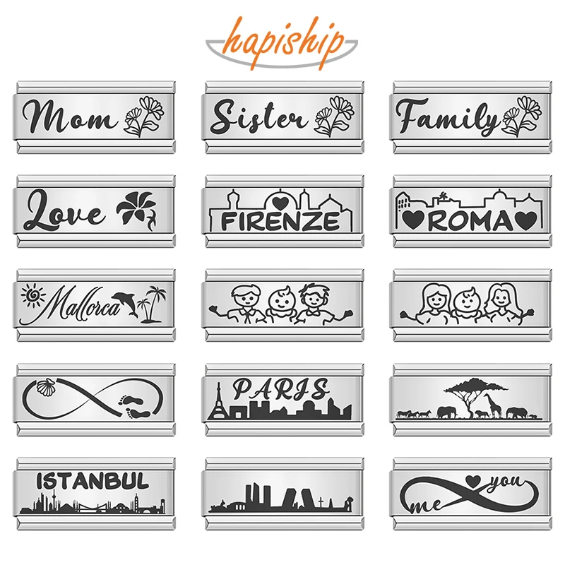 Hapiship 2025 New Love Mom Flower Paris Istanbul Italian Charm Fit 9mm Stainless Steel Bracelet DIY Jewelry Gift DJ2081