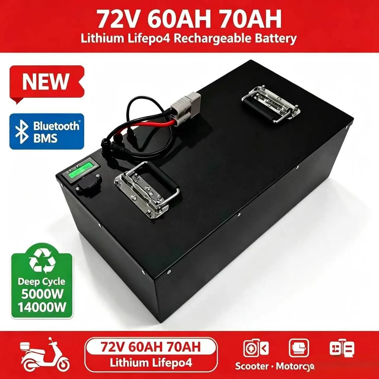72V 60Ah 70Ah Lithium Lifepo4 Rechargeable Battery Pack Deep Cycle 5000W 14000W With BMS For Motos, véhicules électriques