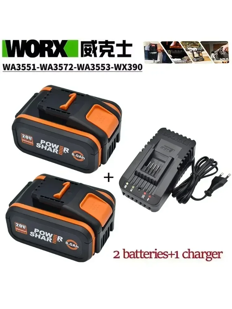 Worx Originele 20V 8.0Ah Lithiumbatterij Oplaadbaar WA3553 WA3551 WA3553.1 WA3570 voor alle WORX elektrisch en tuingereedschap - afbeelding 2