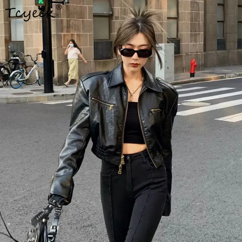 

Cow Leather Jacket Female Spring Autumn Fashion Vintage Locomotive Short Oil Wax Skin Lapel Casual Loose Genuine Leather Coat