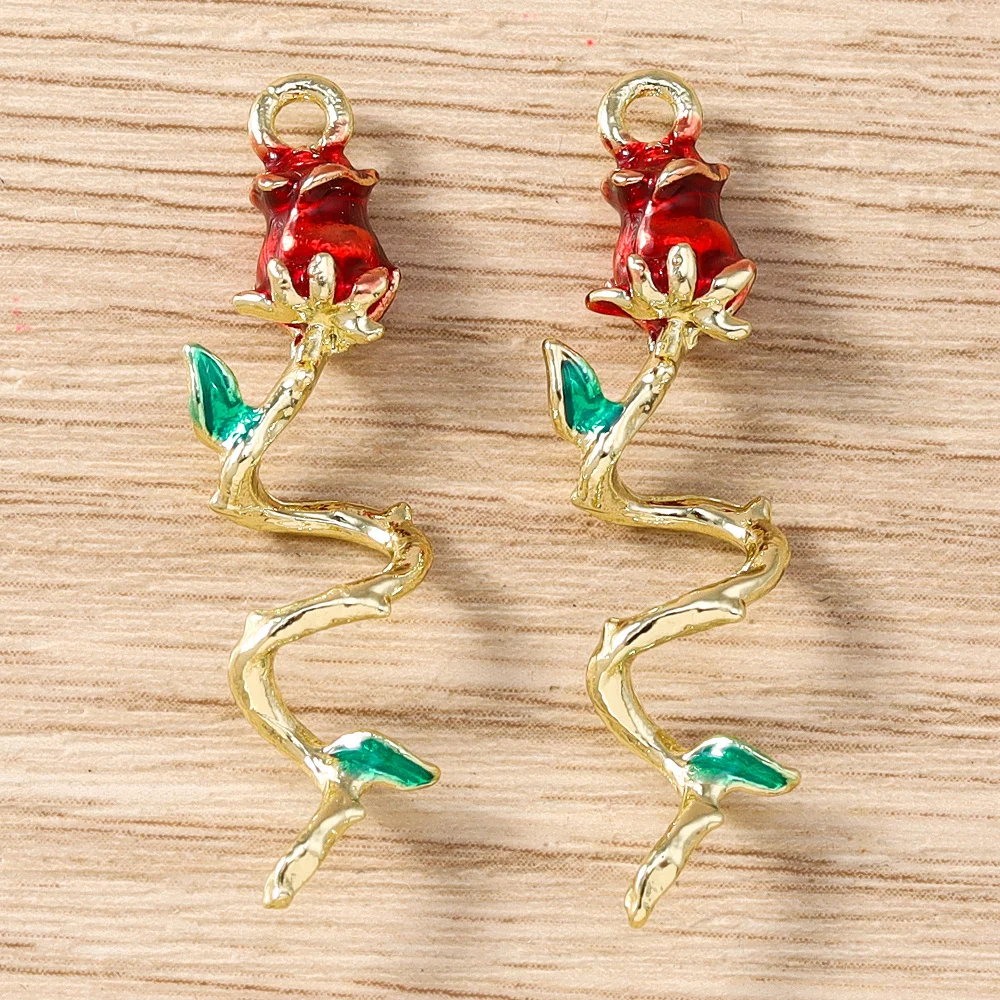 Tusember 5 Stück vergoldete Rosenblüten-Anhänger, niedliche Blumen-Charm-Perlen, passend für Original-Armbänder und Ohrringe aus 925er Sterlingsilber, Bastelbedarf – Detail 8