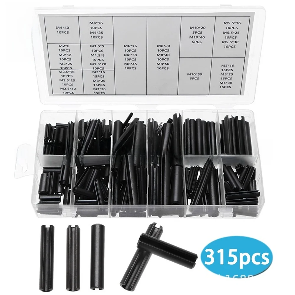 

315PCS Black Carbon Steel Cylindrical Hollow Cotter Pin Set With Oxidation For Machinery Repair And Assembly Projects