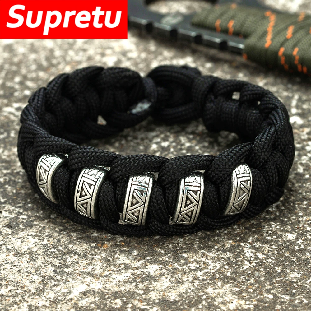 Vintage Viking Runes Survival Bracelet Men Norse Rune Braided Lanyard Wristband Bangle Women Charm Amulet Handmade Jewelry Gift