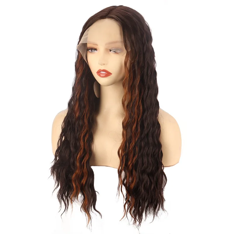 small curly hair mixed color long curly hair synthetic fiber headband lace wigs