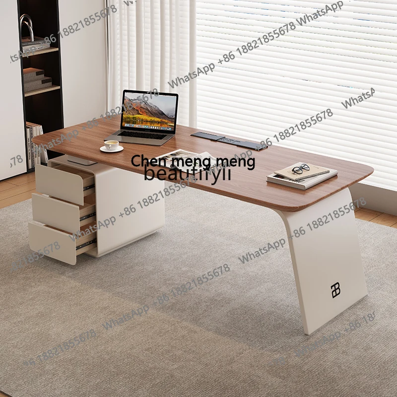 

Solid wood desk light luxury modern medieval style desk household, cream style high-end study computer desk H