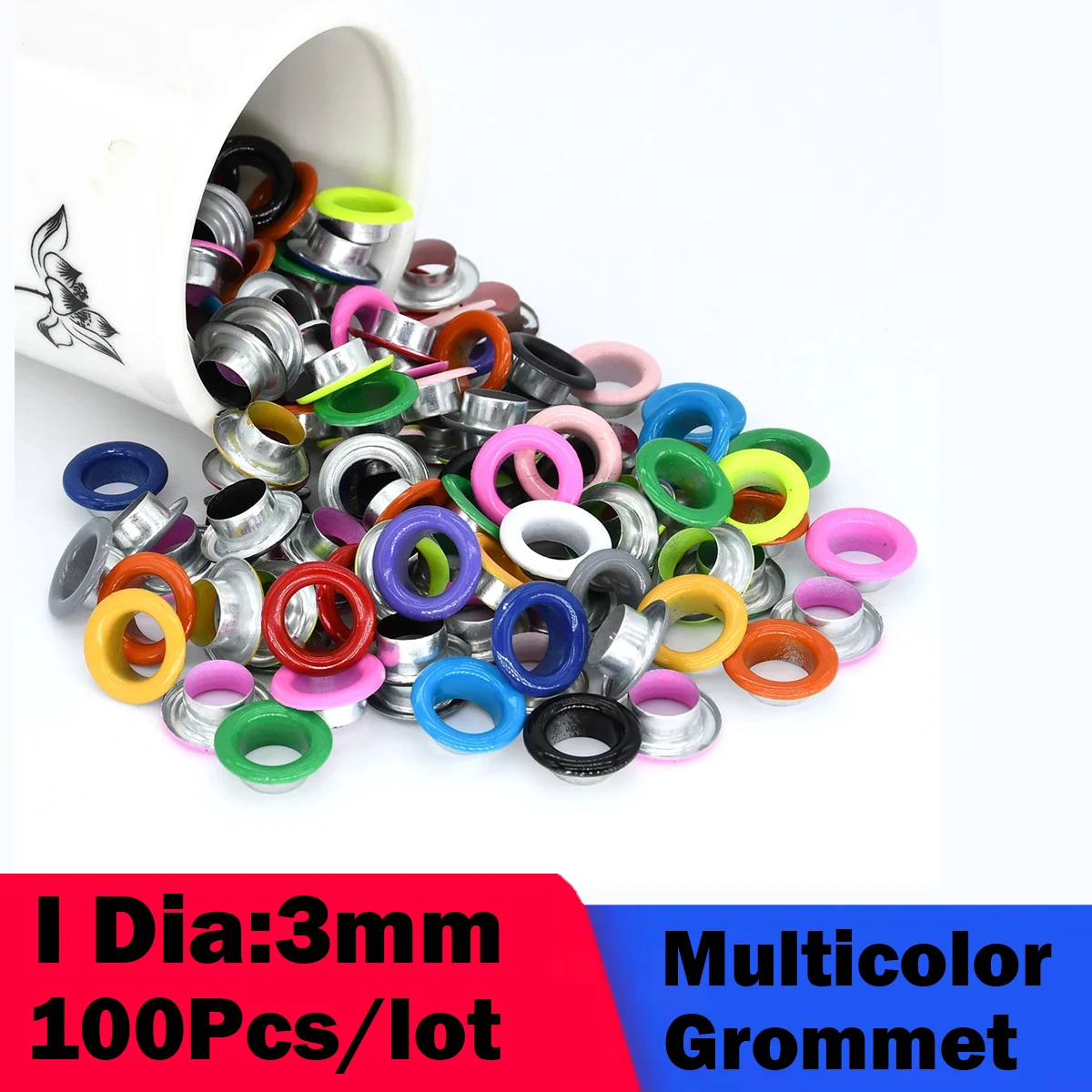 100Pcs/lot 3mm Eyelets Grommet Ring with Washer Multicolor for Scrapbooking Shoes Belt Cap Bag Tags Clothes DIY Leathercraft