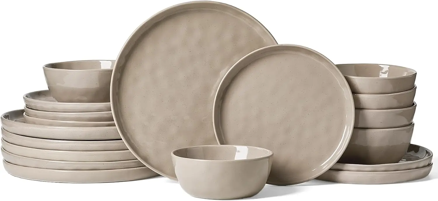 

Mars Plates and Bowls Set, 18 Pieces Dinnerware Sets, Dishes Set for 6, Cinnamon Brown