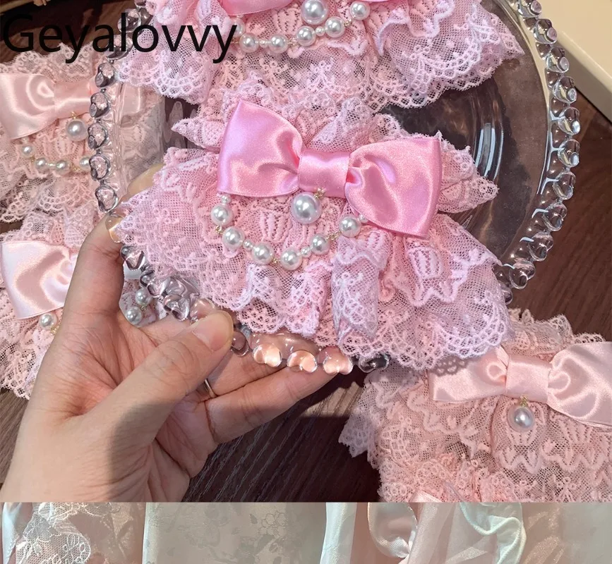 Roji Original Lolita สาวหวานแขนผู้หญิง Kawaii Bows Lolita น่ารักลูกไม้สีชมพูลูกปัดอุปกรณ์เสริมแขน