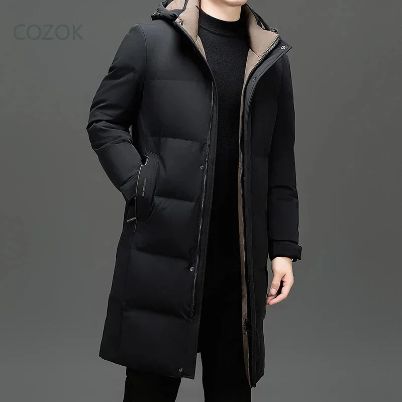 COZOK Long Down Jacket Man Duck Padding Hooded s Removable Designer Clothes Men Warm Winter Male Coat