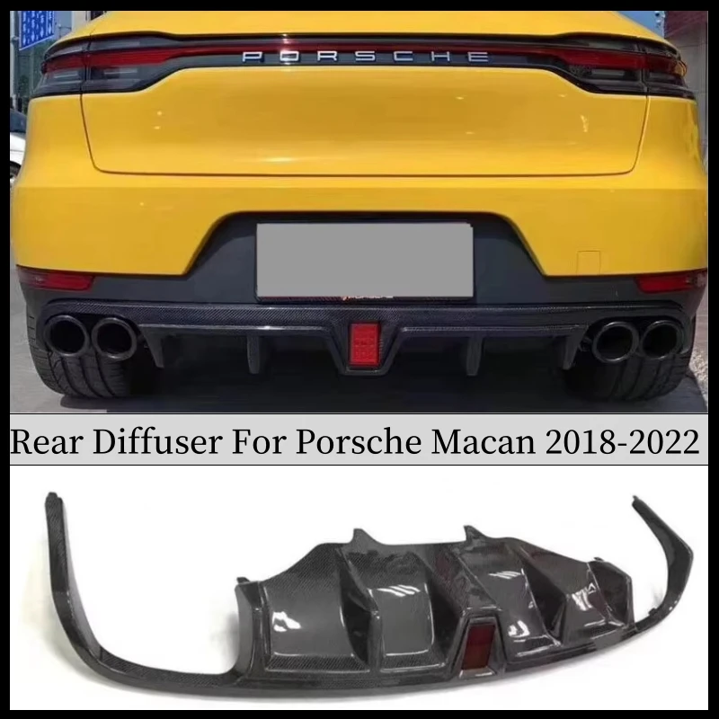 Carbon Fiber Rear Bumper Diffuser Lip Spoiler For Porsche Macan 2018 2019 2020 2021 2022 Auto Modification Kit Splitter