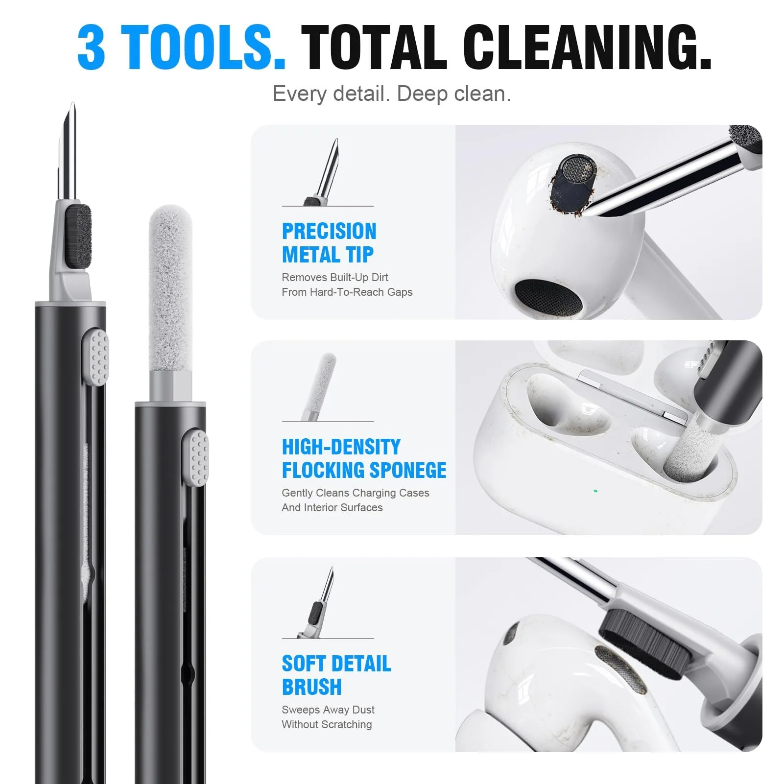 3-in-1 Earbud Cleaning Pen – Dual-Head Retractable Brush for AirPods 1/2/3/4/5 & Pro, Dust Brush