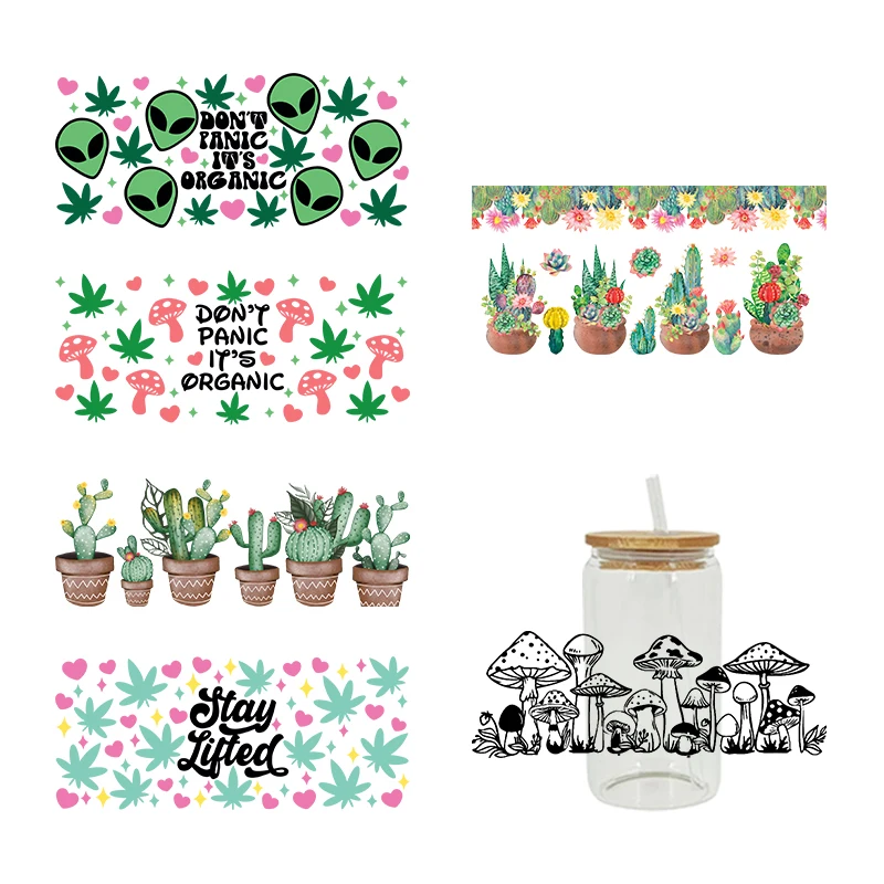 3D UV DTF Transfers Stickers 16oz Cup Wraps Cactus Mushroom Plant Printed For DIY Glass Ceramic Metal Leather Etc. D1169