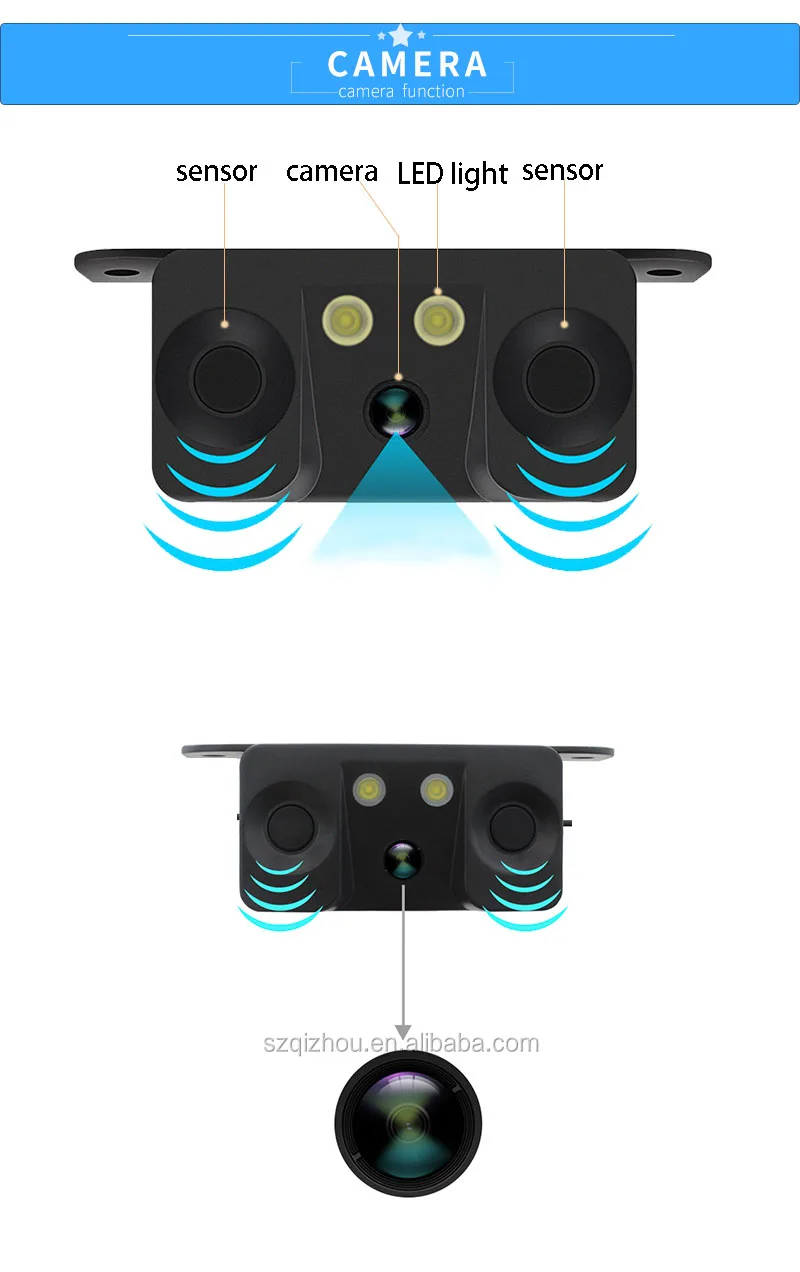 طقم مستشعر ركن السيارة العكسي 3 في 1 مع شاشة مقاومة للماء مقاس 7 بوصات وكاميرا احتياطية بنظام مضاد للتصادمات على شكل حرف U #5