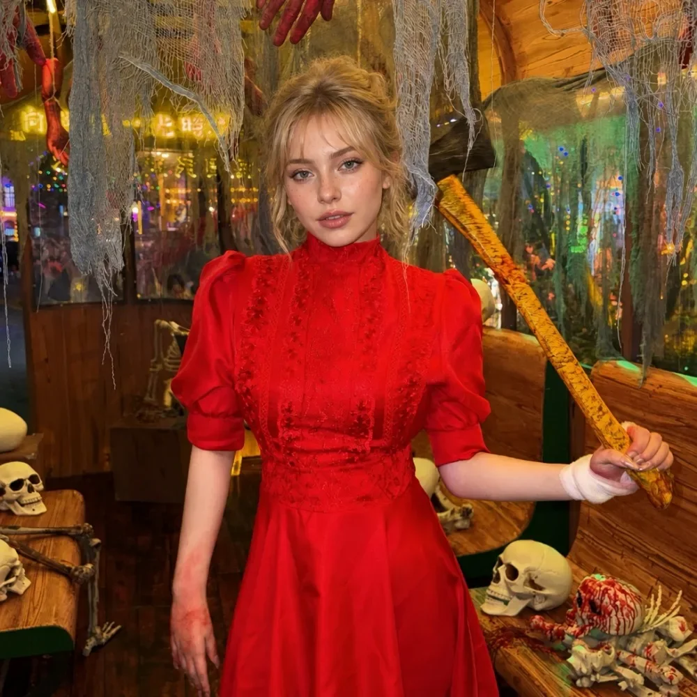 Vintage Cosplay Costumes Red Dress for Adult Halloween Themed Carnival Party Outfit
