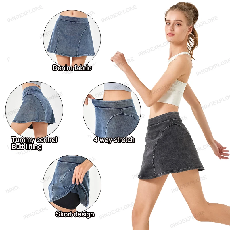 Women Skirt Stretch Short Dress Denim Skirt Golf Skort Tennis Culottes Summer Breathable Yoga Fitness Skirt Women Casual Shorts