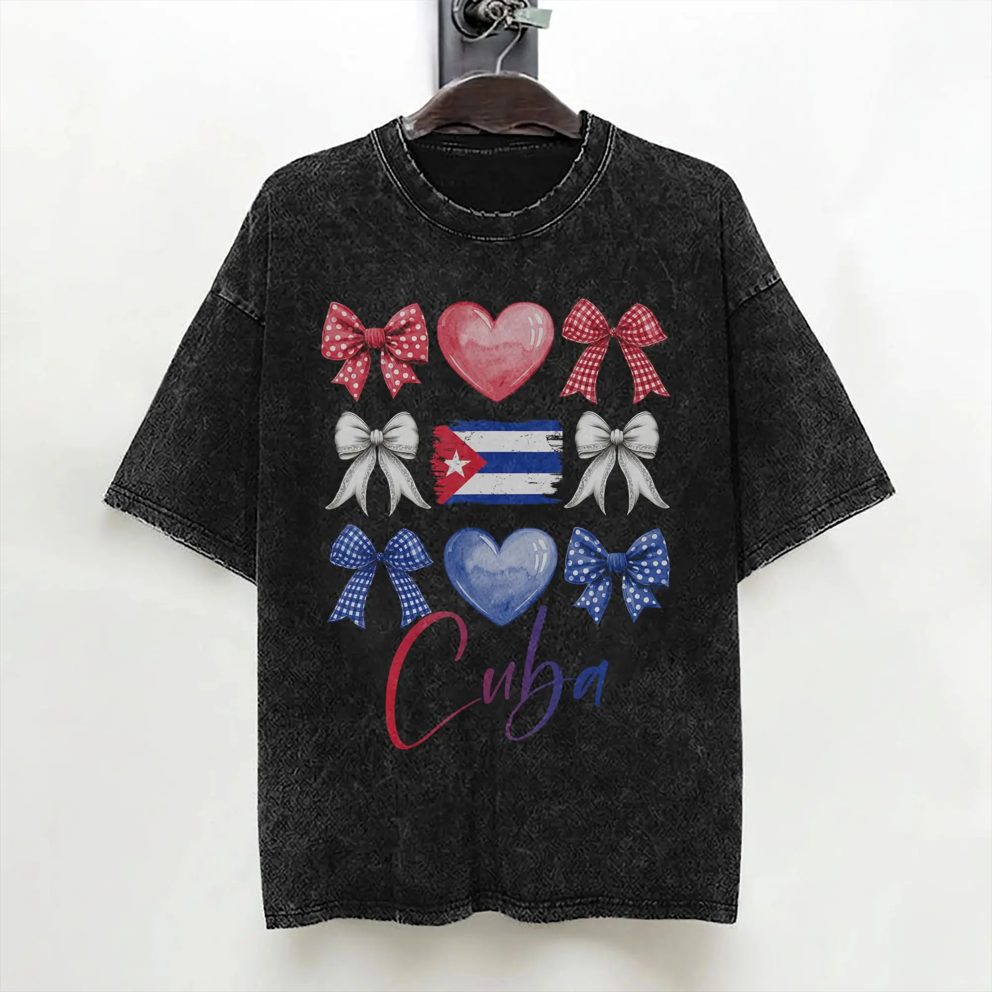 Cuban Cuba Flag T Shirts Washed 100% Cotton Oversize T-Shirt  Retro Men Women Streetwear Printed Tees