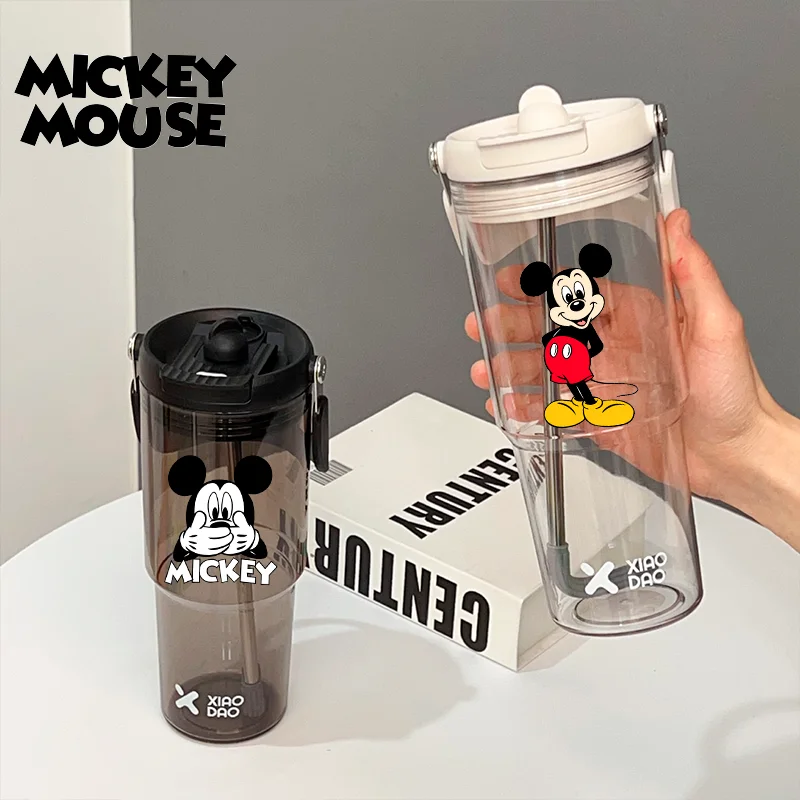 900ML Disney Mickey Mouse Straw Water Cup Large Capacity High Temperature Resistant Ice Cup Portable Water Bottle Plastic Cup