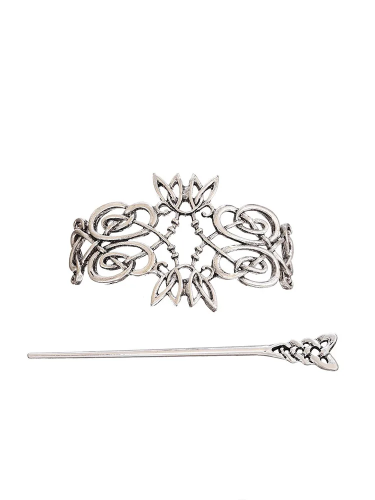 1pc Retro Metall Blume Blatt Eingewickelt Haarnadel Nische Keltische Muster Haarnadel Mittelalterlichen Stil Retro Party Personalisierte Kopfbedeckung – Detail 5