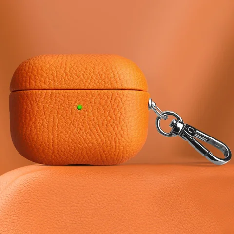 Genuine Leather For AirPods Pro 3 Case AirPods Pro 2 Airpods 4 Airpods 3 cover Lychee Pattern Cowhide With Buckle