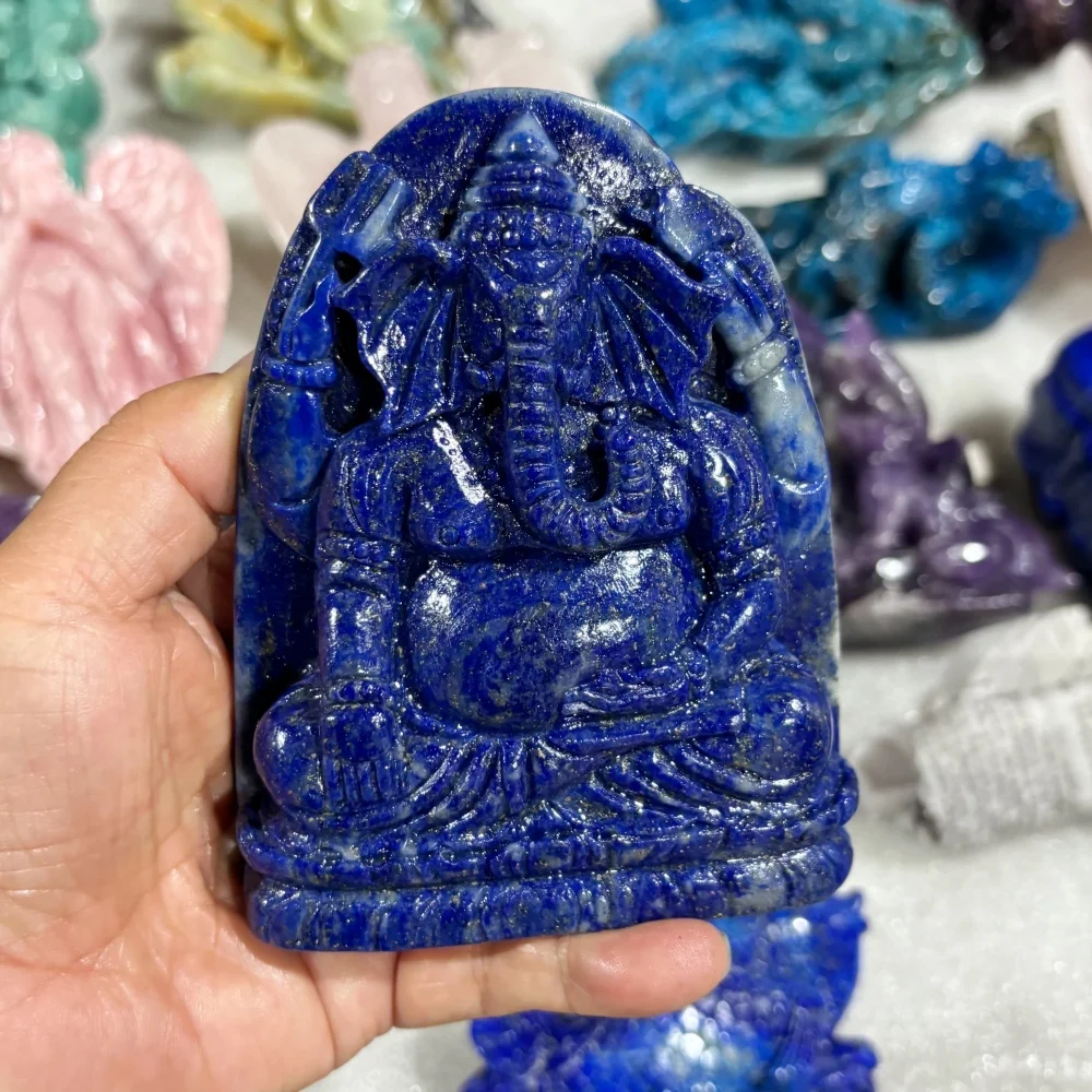 Natural Lapis Lazuli Ganesha Carving, Hand Carved Crystal Elephant God Figurine, Hindu Deity Statue, Altar Decor, Spiritual Gift