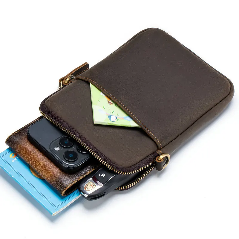 Genuine leather men's crossbody bag, retro business single-shoulder bag, vertical portable single-shoulder document bag