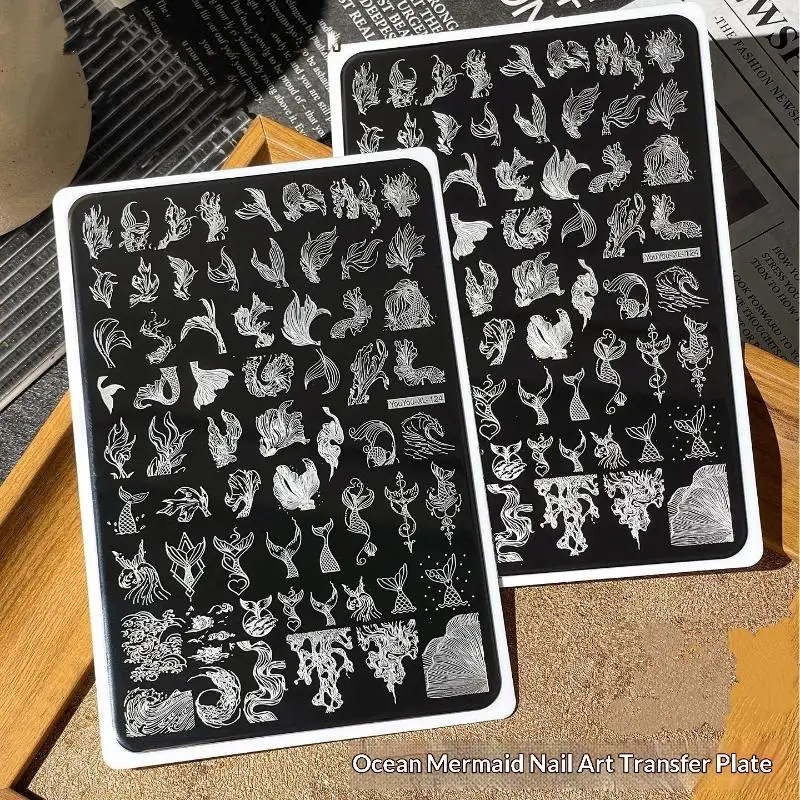 【Y】Nail Art Transfer Printing Steel Plate Cute Mermaid Pattern All Skill Levels Suitable DIY Stamp Template for Home Nail Salon