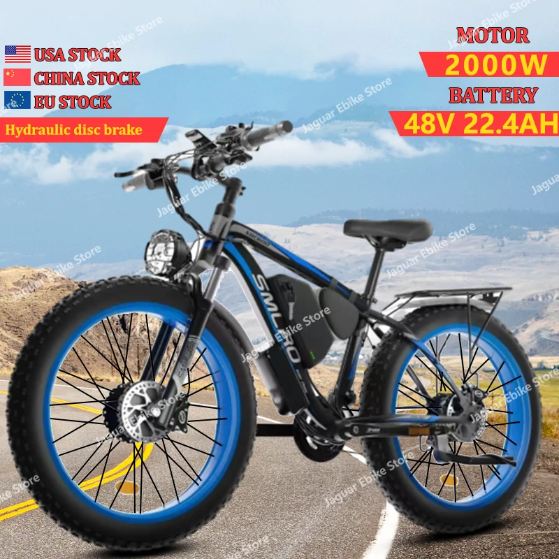 

Electric Bicycle 48V 22AH 2000W Electric Bike 26*4 Inch Fat Tire Mountain 21Speed Hydraulic disc brake City Road Communing Ebike