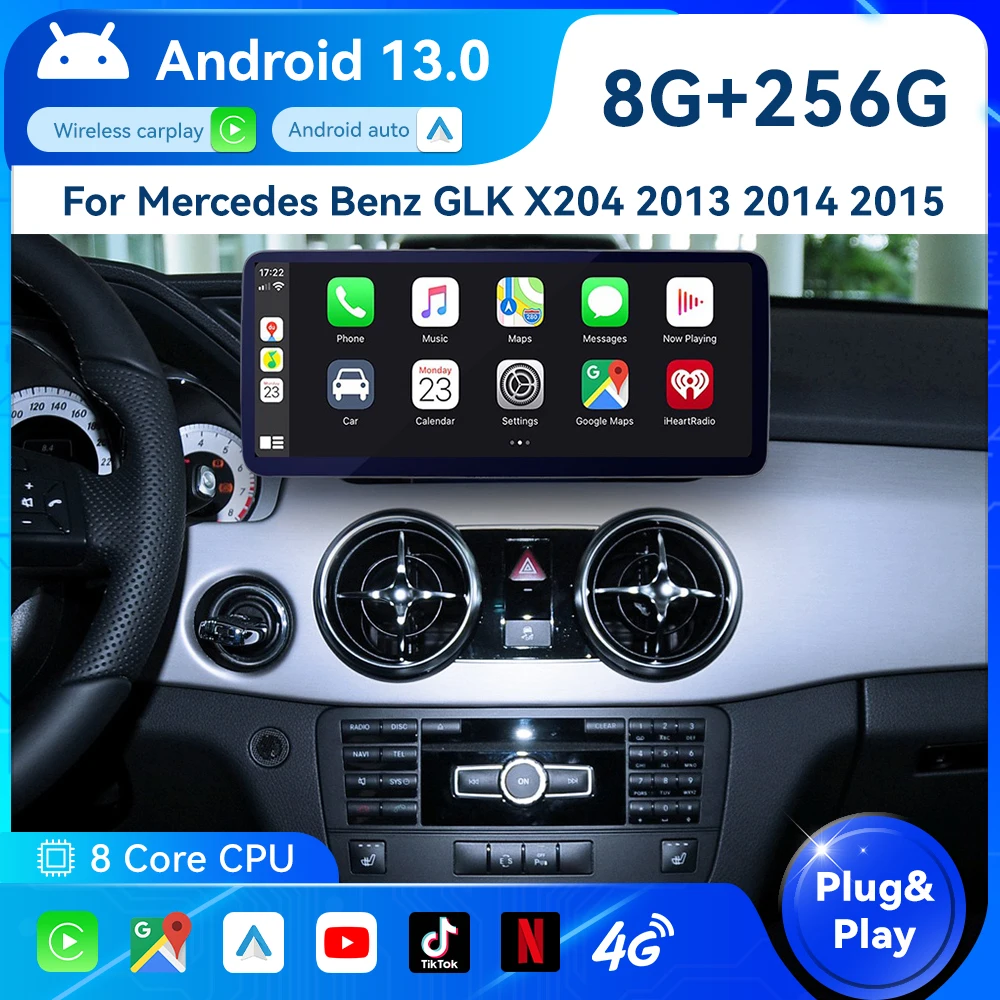 2024 Ultra-thin New Car Multimedia Wireless Android AUTO CarPlay 12.3inch Screen For Mercedes Benz GLK X204 2013 2014 2015 Years