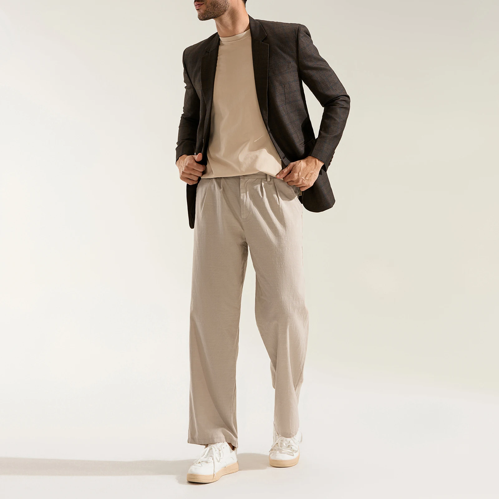 

Autumn Men’s Wide Leg Pants Drawstring Mid Waist Pleated Front Long Pants Business Casual Beach Pants Straight Leg Sweatpants