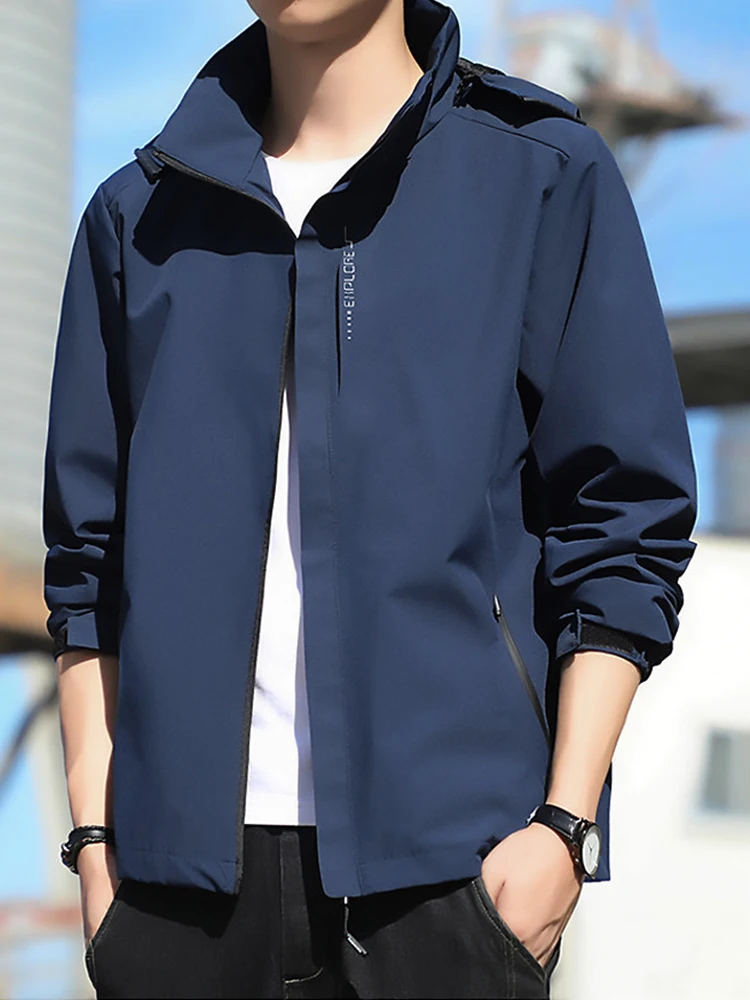 2026 Autumn New Men's Hooded Windbreaker Jackets Outdoor Waterproof  Zip Pocket Coats 5 Colors Casual Hiking Trekking Jacket Man