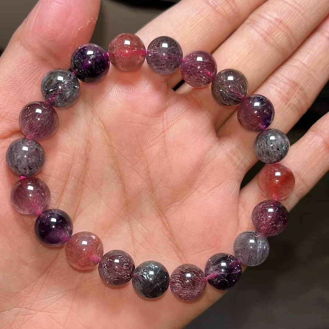 Natural Colorful Super Seven 7 Lepidocrocite Quartz Bracelet 9.8mm Clear Round Beads 14.3mm Women Men AAAAAAA