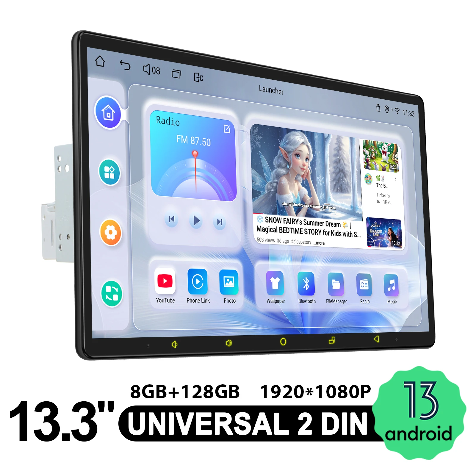 

Upgraded 13.3'' HD Touchscreen Car Radio Double 2Din 8GB RAM 128GB Storage Support Apple CarPlay Android Auto Car DVD Player