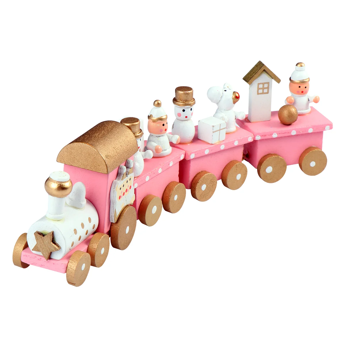 

Decor Wooden Train Adornment Ornament Table Decoration Christmas Tree 20X55CM Pink Theme Festive Desktop Child