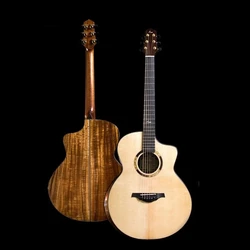 LeChant LY-JC50A All Solid Wood Acoustic Guitar with Koa Wood Back and Sides