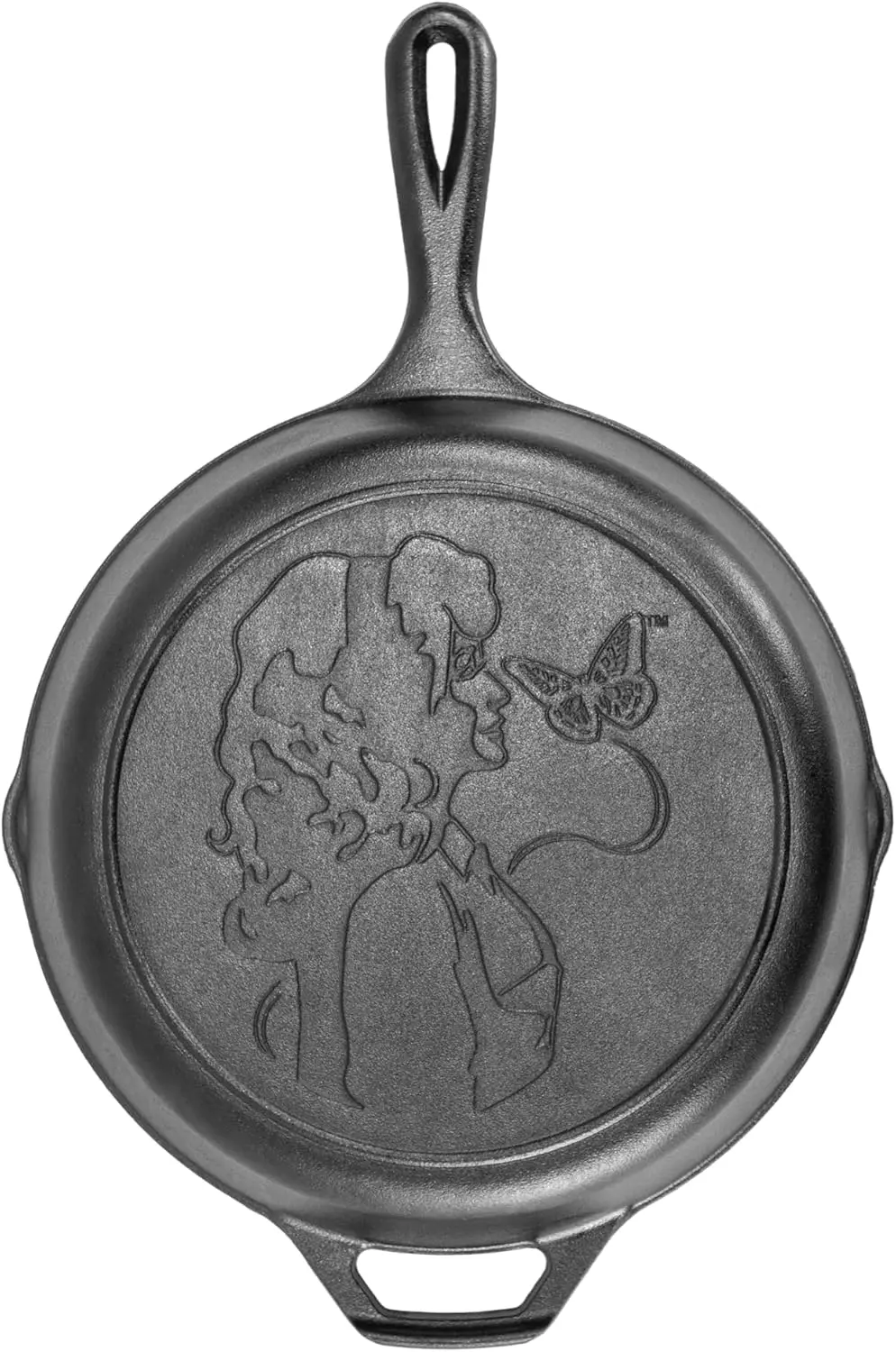

10.25' Dolly Parton Cast Iron Skillet - Pre-Seasoned, Teardrop Handle - Oven, Stove, Grill, Campfire Use - Black