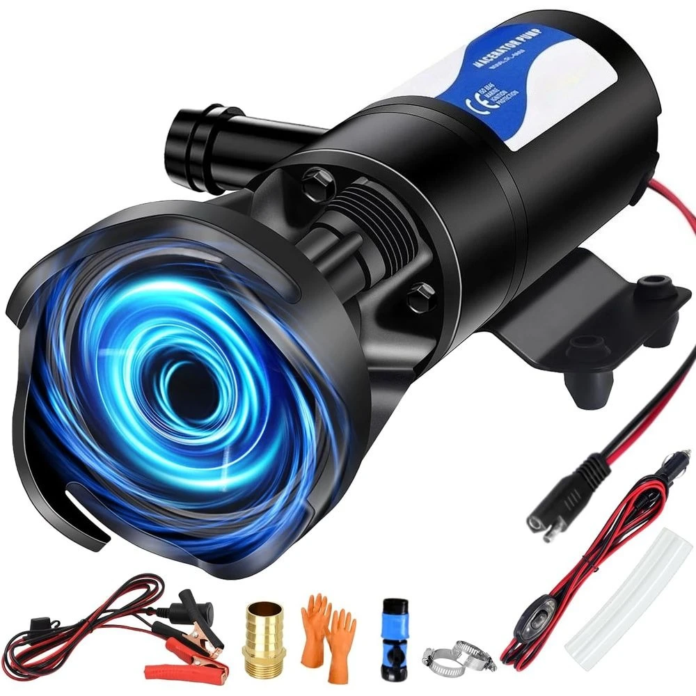 Portable 12V RV Wastewater Chopper Pump Kit, 12 GPM, 15 PSI, for Boat & Toilet Sewage Disposal