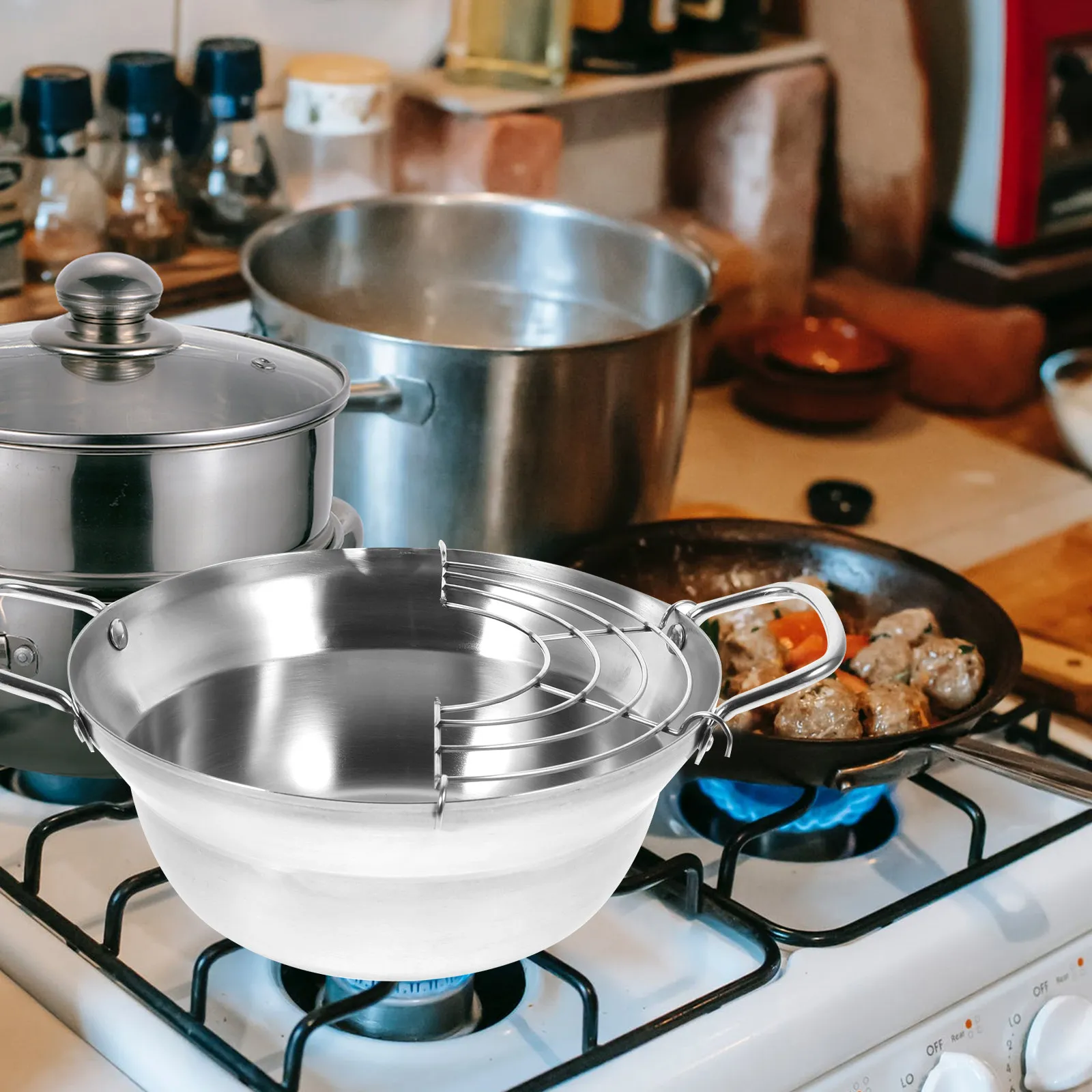 

1Pcs Japanese Style Mini Frying Pan Nonstick Induction Cooker Compatible Portable Deep Fryer Pot for Tempura Ramen Noodle