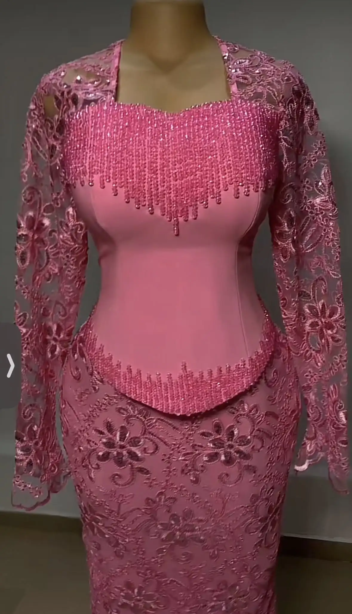 Elegant Pink African Evening Dress Long Sleeves Beaded Sequins Corset Mermaid Prom Gown Aso Ebi Women Party Dress Customized