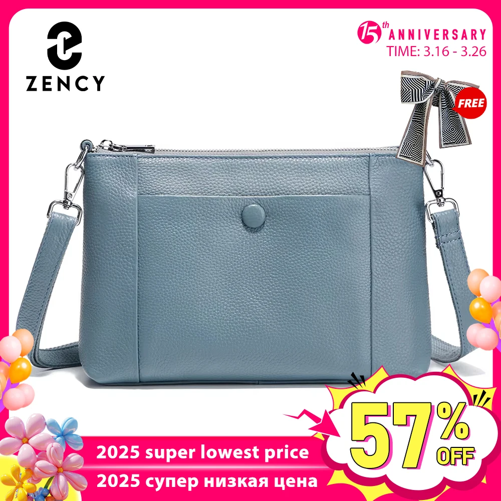 Zency Minimalist Women Purse 2025 Spring Shoulder Square Cross Over Bag 100% Genuine Leather Small Phone Bag For Commuters Hot