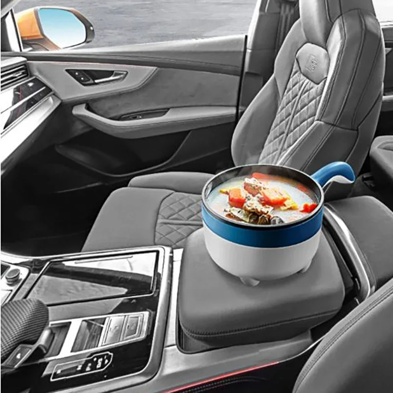 Mini 2L 12/24V Car Truck Non-stick Multifunction Electric Cooking Skillet with Streamer for Soup Fry Stew Cook Hot Pot 180W