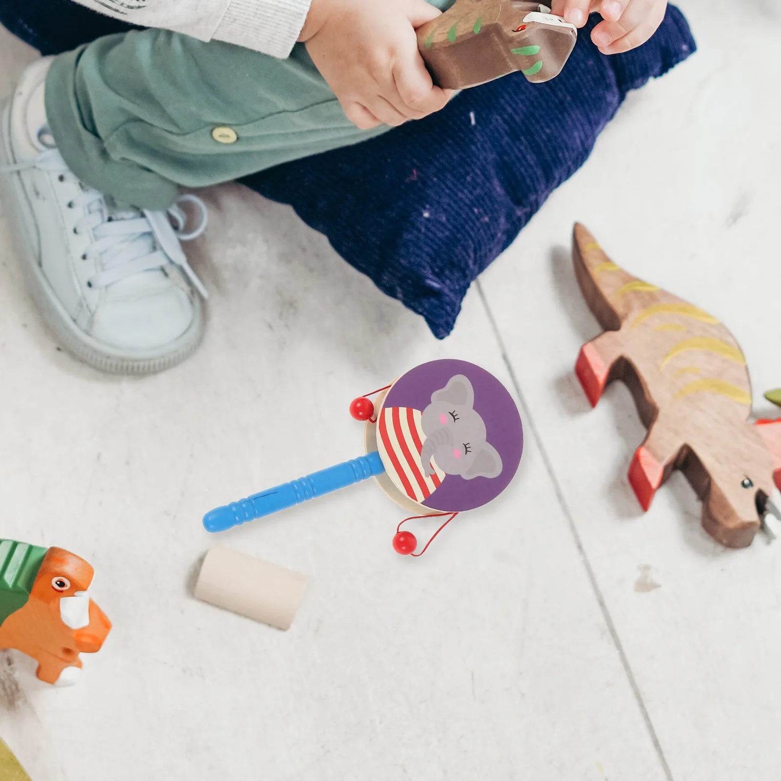 3 szt. Drewniany bęben falowy dla niemowląt, losowy kolor, koordynacja ręka-oko, edukacyjny bęben grzechotka, wielofunkcyjny