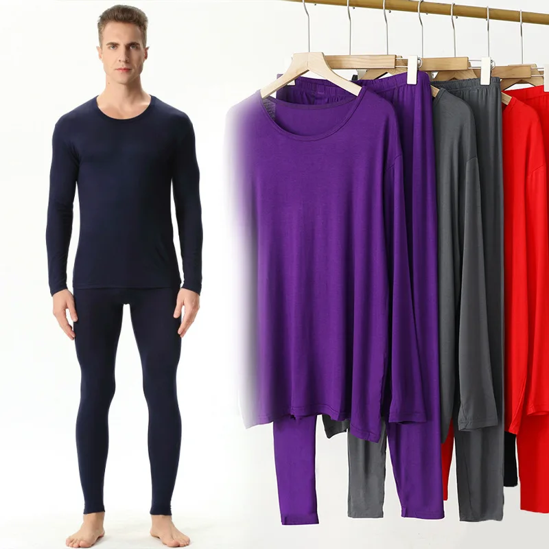 Men\'s Thin Modal Thermal Underwear Sets, Long Johns Suits, O-NeckTops and Pants, High Quality, Plus Size, 7XL