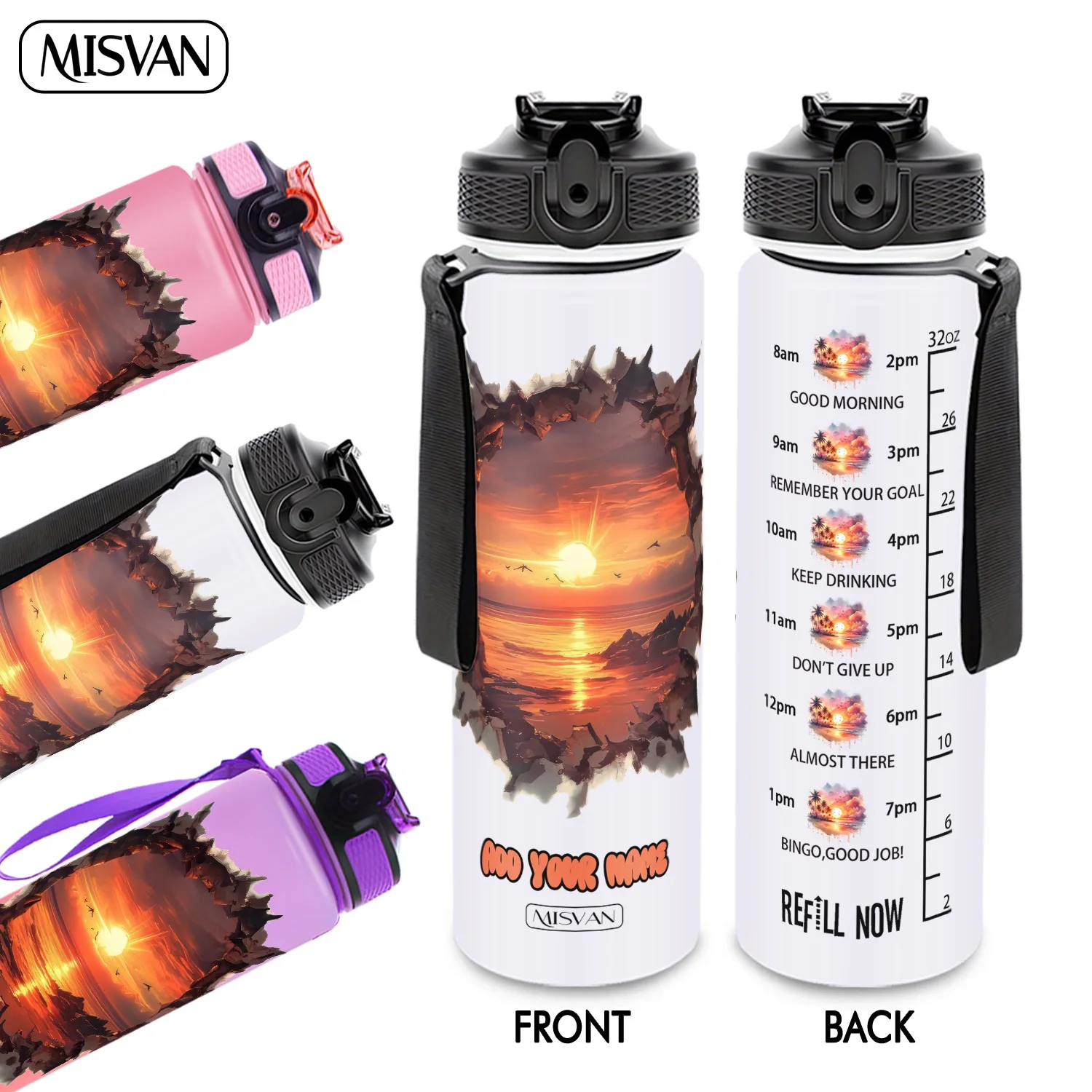 

Бутылка для воды 32 унции с градиентным эффектом, с изображением заката над морем, 1 шт., с защитой от протекания, HD-печать без отслаивания, идеально подходит для спорта, фитнеса, активного отдыха