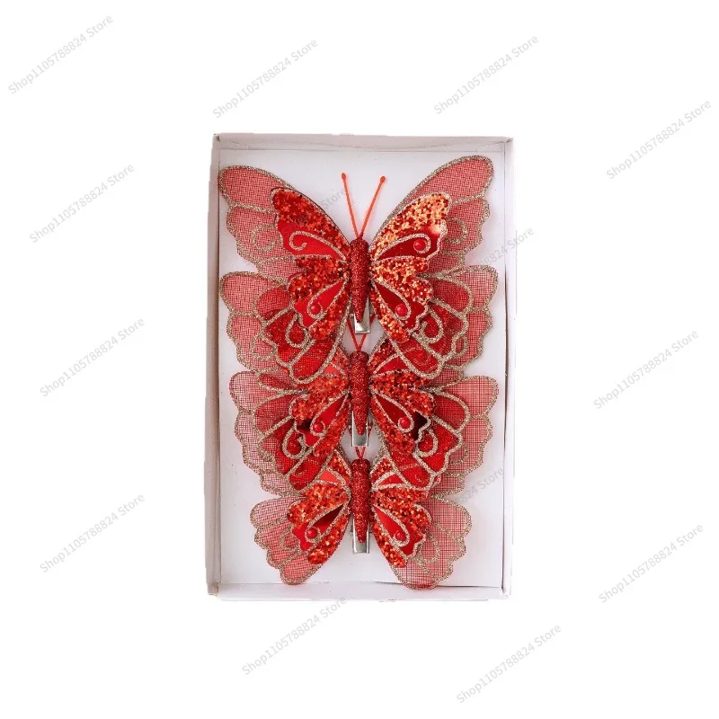 For Christmas tree decoration mesh hollowed out simulation exquisite butterfly pendant Christmas art decoration