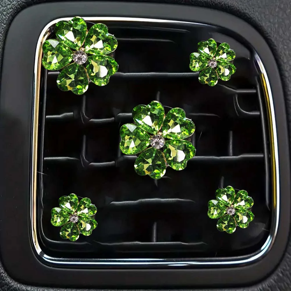 

5PCS INS style shiny crystal flower decoration Car air outlet aroma clip Purify the air inside the car and emit aroma