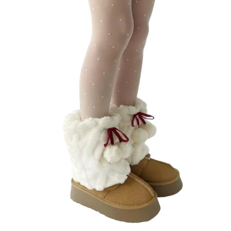 

Милые волосатые шарики, плюшевые чехлы на ноги, теплый зимний аксессуар для женщин, зимние толстые меховые гетры, топперы для