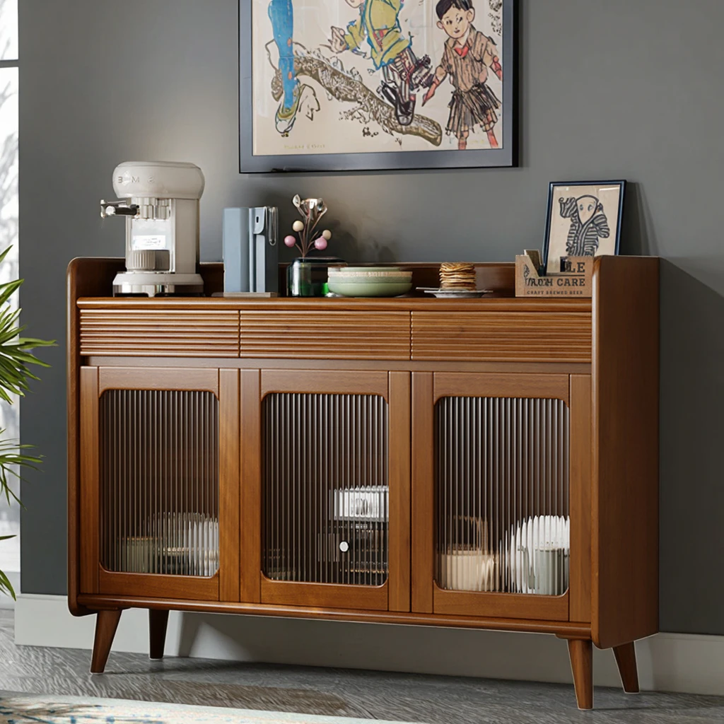 Modern Solid Wood Sideboard Double Doors 80cm Small Apartment Living Room Kitchen Tableware Storage Cabinetpromote sales