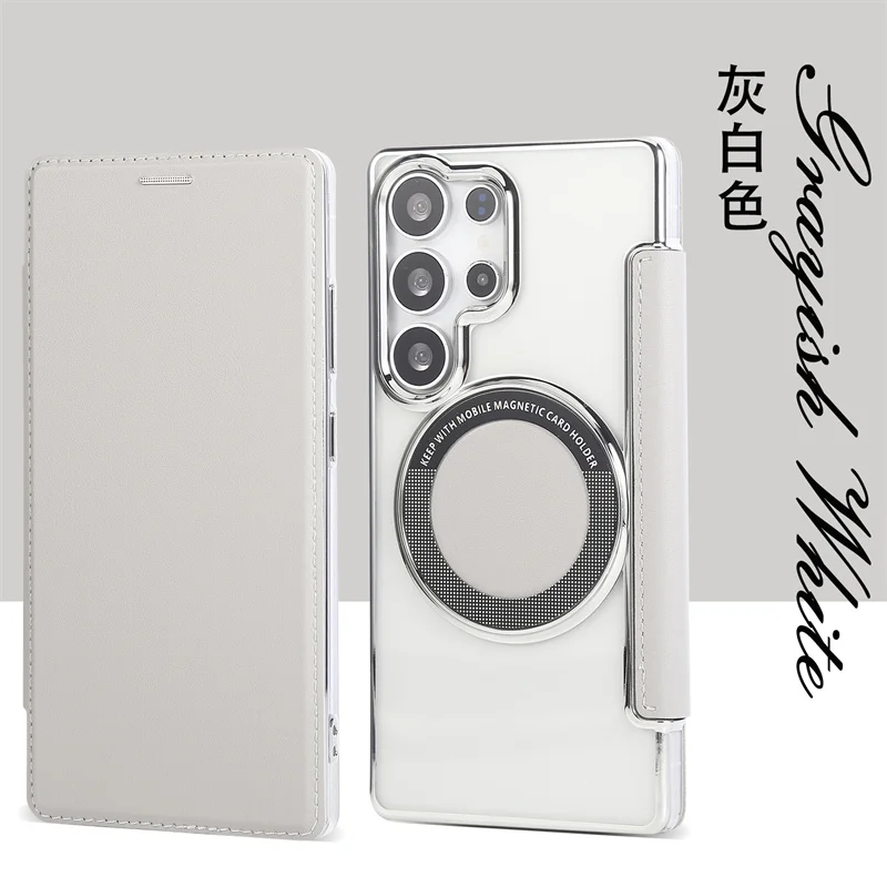 

Clear Flip Leather Slot Card Bag Magnetic Phone Case For Samsung Galaxy S22 S23 S24 S25 Ultra Plus For Magsafe Shockproof Cover