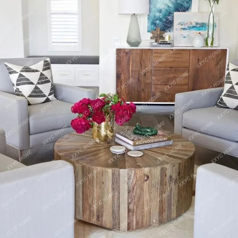 XX light luxury round coffee table solid wood living room, small apartment creative simple