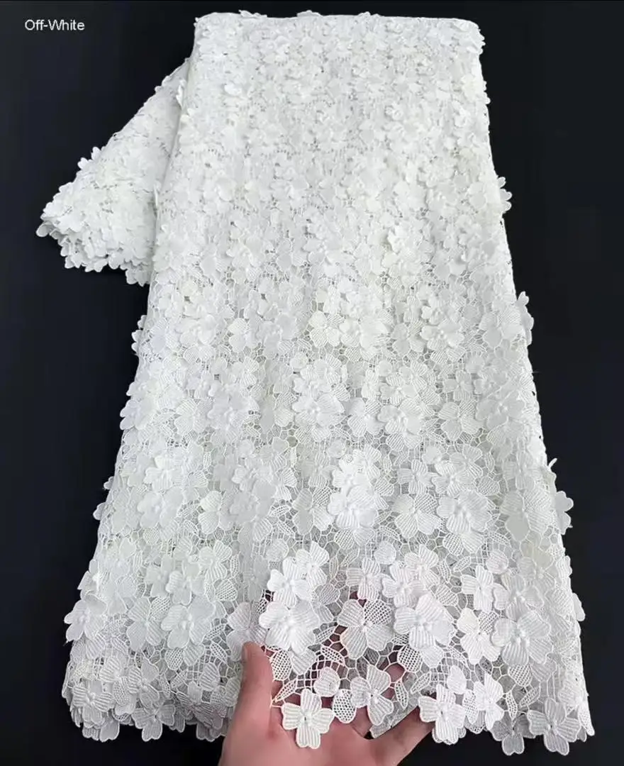 

3D Floral Appliques Guipure Lace Heavy Embroidered Water Soluble Cord Fabric African Cupion Cloth Dubai Wedding Dress Forma Wear